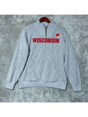 CSA Wisconsin Women's M Embroidered Gray Half-Zip Pullover Sweatshirt d1877